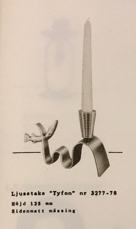 Carl-Einar Borgström, a pair of “Tyfon” candlesticks, Ystad-Metall, 1940s–50s.