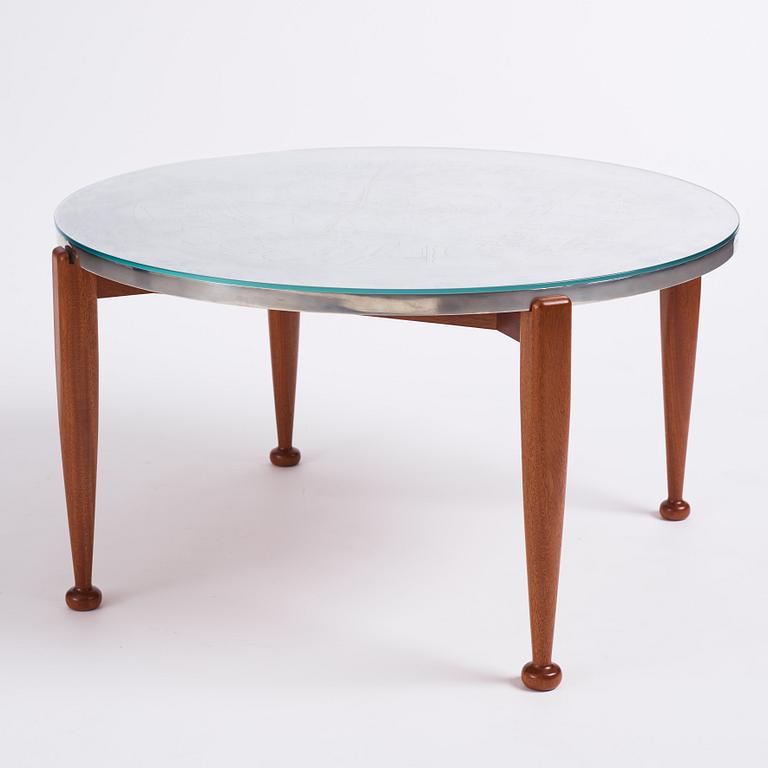 Josef Frank & Nils Fougstedt, a mahogany and pewter coffee table, Svenskt Tenn, contemporary production, ed 9/10.