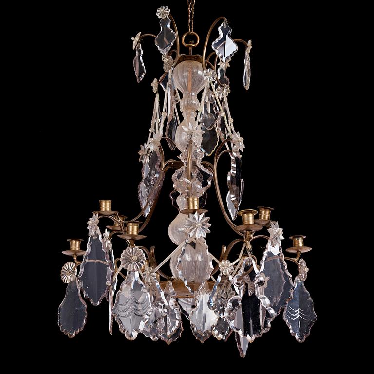 A Swedish Rococo ten-light chandelier, 18th century.