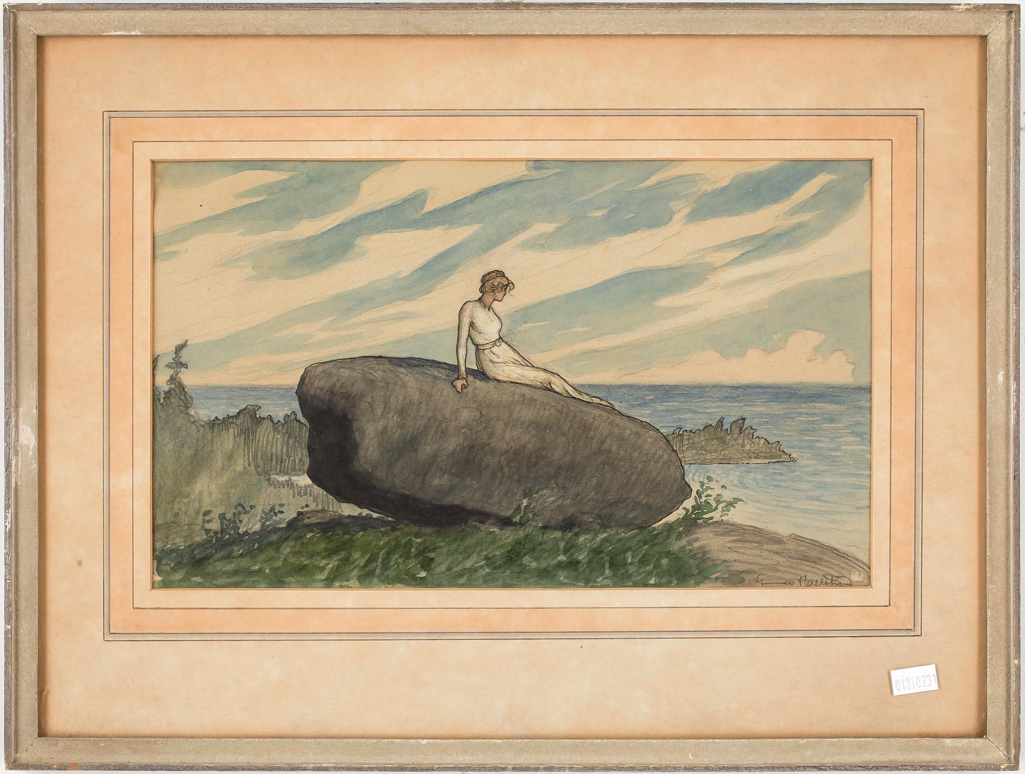 GUNNAR HALLSTRÖM, blyerts och akvarell. Signerad.