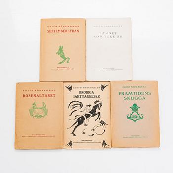 Edith Södergran, 5 volymer, förstaupplaga, Holger Schildts förlag, Helsingfors.