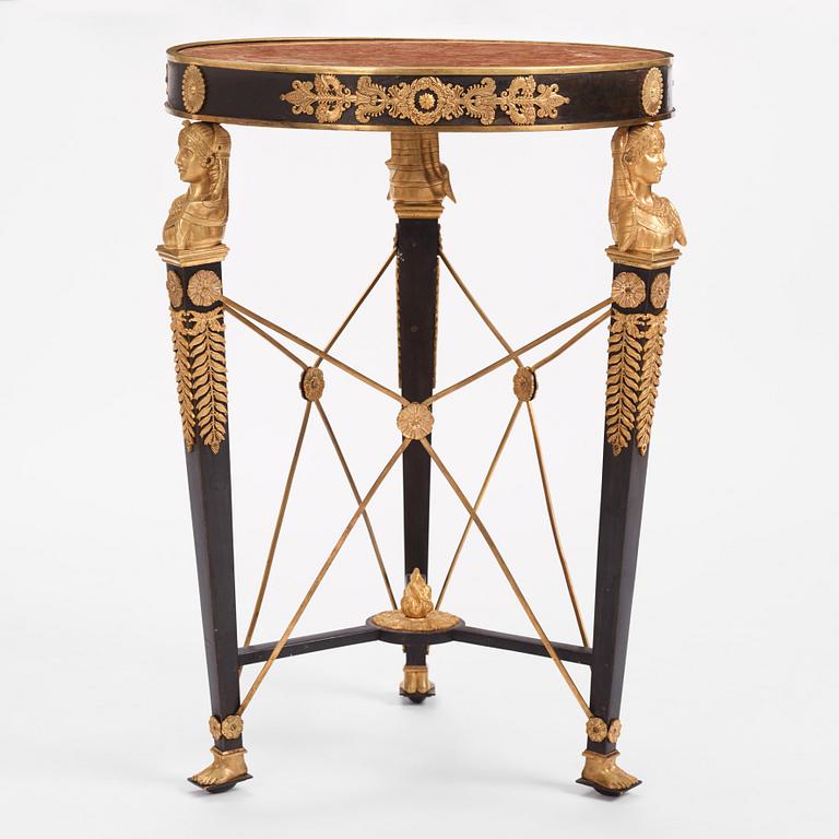 A French Empire-style gilt and patinated bronze  gueridon, later part of the 19th century.