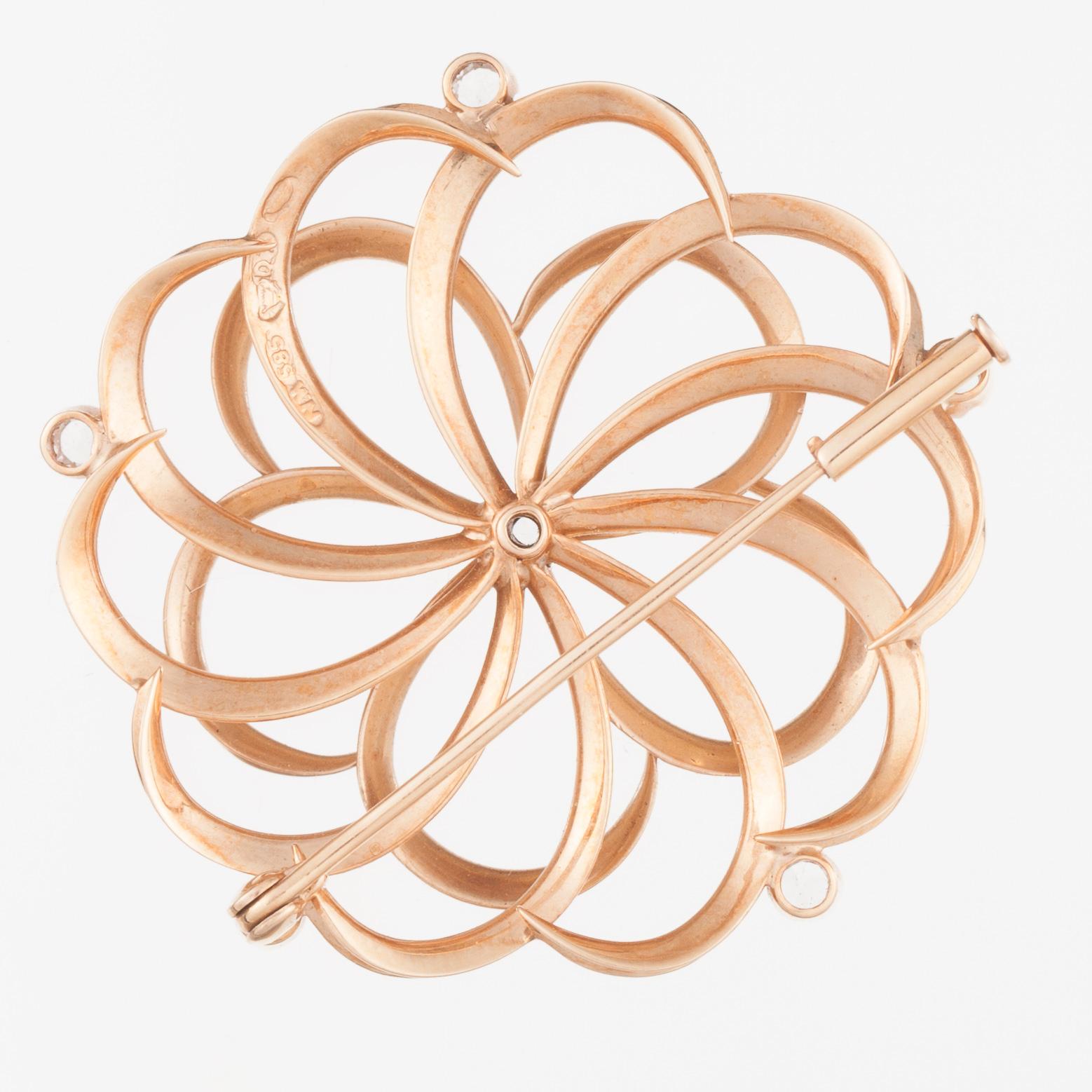 BROSCH, 14K guld, diamantimitationer. 1957. Vikt ca 7,4 g.