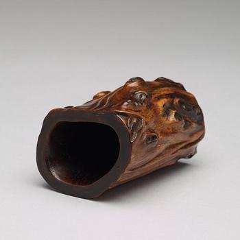 A wooden brush pot, presumably late Qing dynasty.