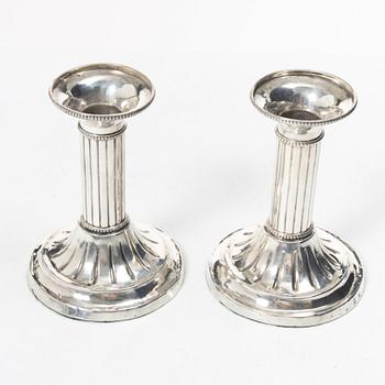 A Swedish pair of 18th century Gustavian silver candlesticks, worn city and maker’s marks, Sweden 1795.