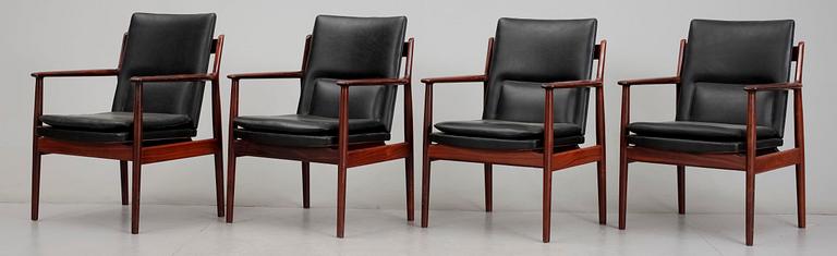 STOLAR, 4 st, "Modell 431", Arne Vodder, Sibast Furniture, Danmark, 1900-talets andra hälft.