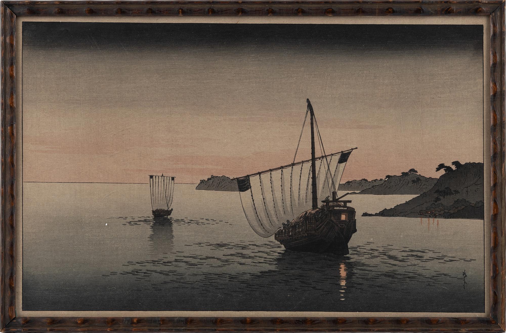 Shoda Koho, three colour woodblock prints, Japan, 20th century.