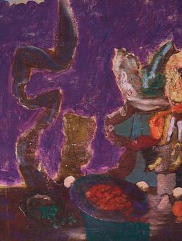 Mac Hamilton, Stilleben med figuriner, fat och frukt.