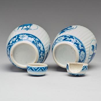 A pair of blue and white jars with covers, Qing dynasty, Kangxi (1662-1722).