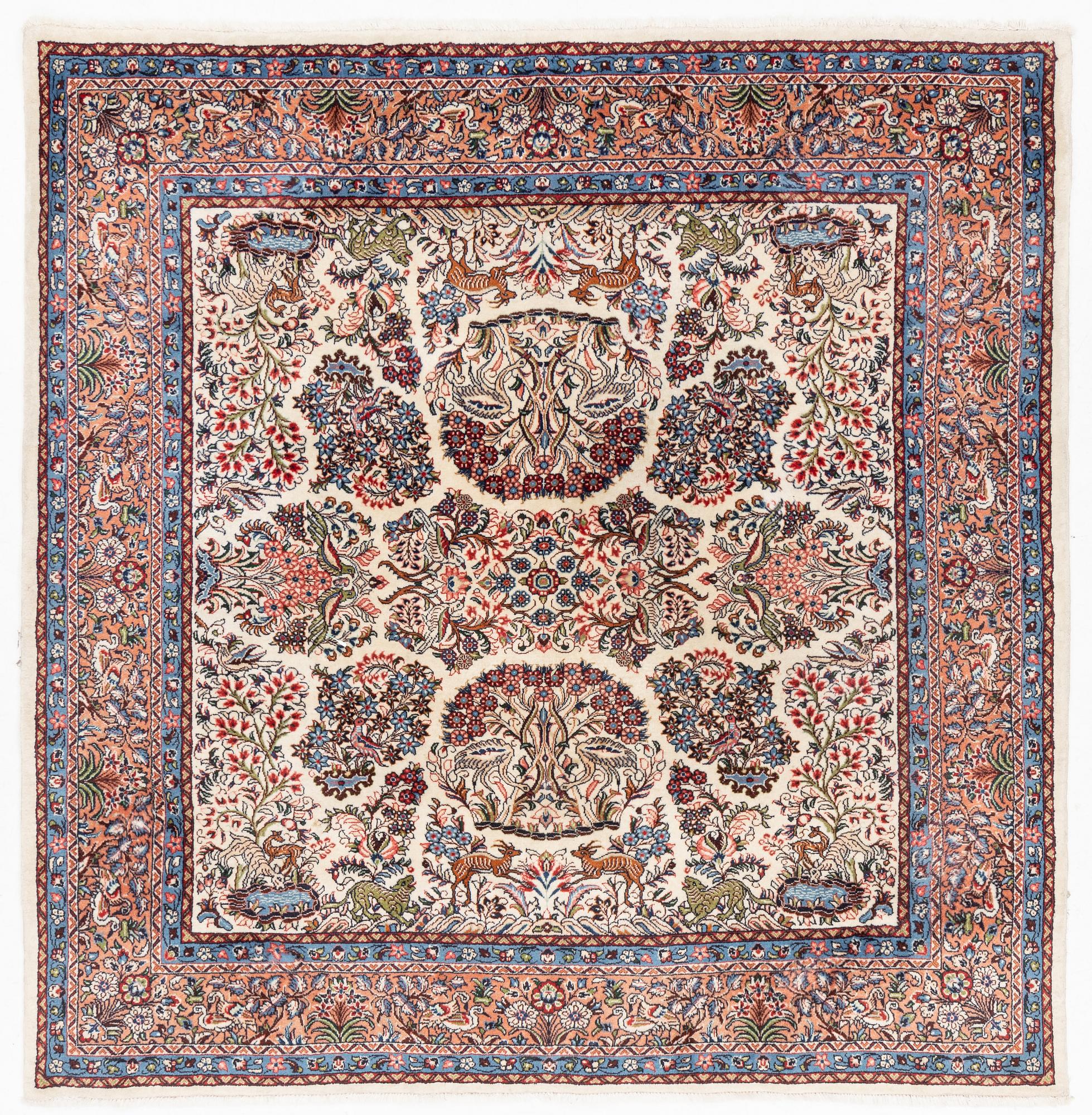 A rug, Kerman, figural, ca 222 x 218 cm.