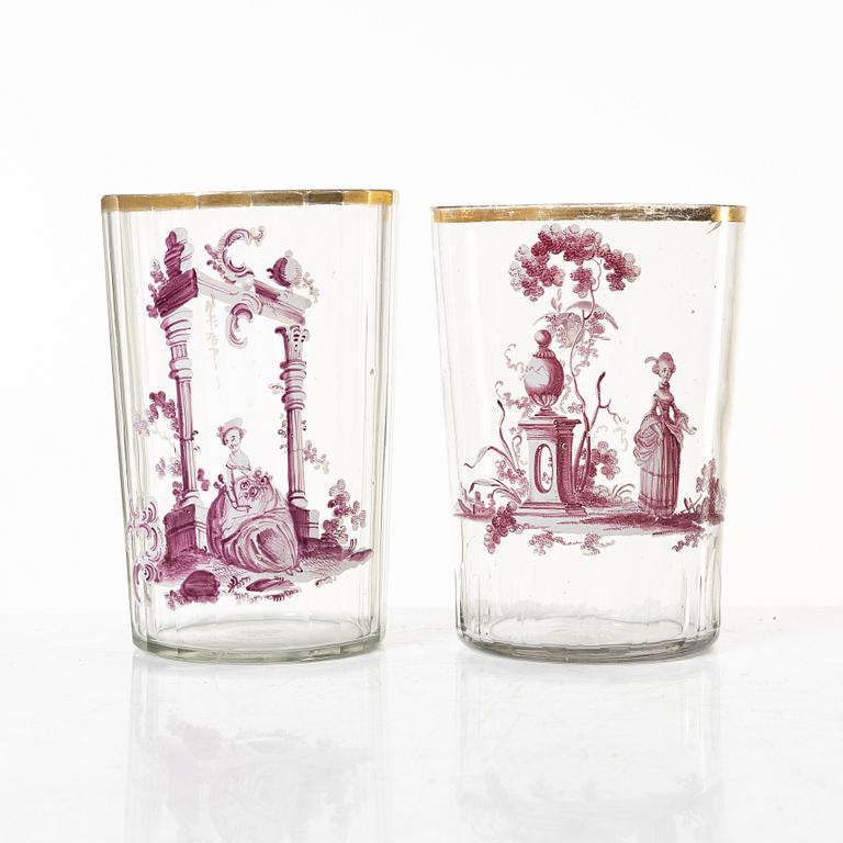 Six historical style glasses, around te year 1900.