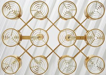 Hans-Agne Jakobsson, A Hans Agne Jakobsson twelve light brass chandelier, model T 363/12, Markaryd, Sweden 1960-70's.