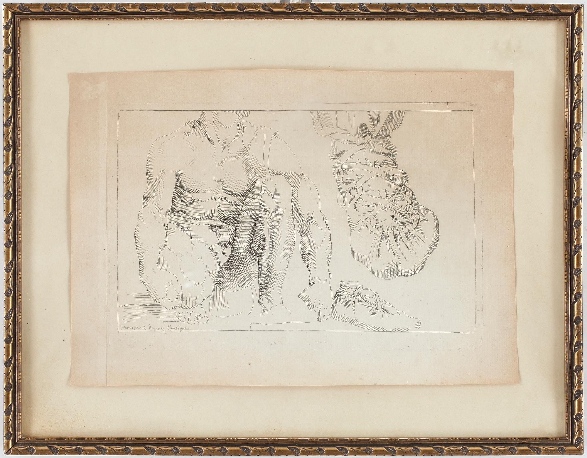 MAERTEN VAN HEEMSKERCK, efter, etsningar, 2 st, signerad i plåten samt bär blyertssignatur, 1600/1700-tal.