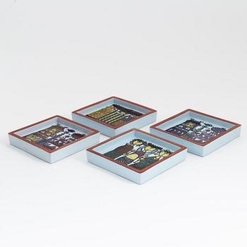 Stig Lindberg, a group of four earthenware 'Karneval' dishes, Gustavsbergs studio.