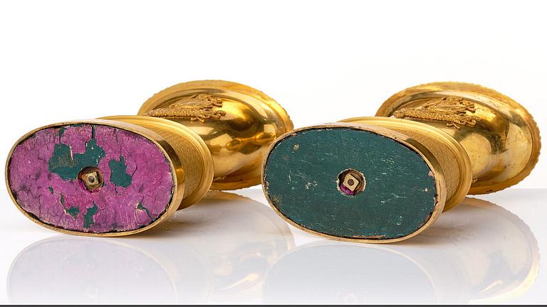A set of three French Empire early 19th century gilt bronze centre pieces.