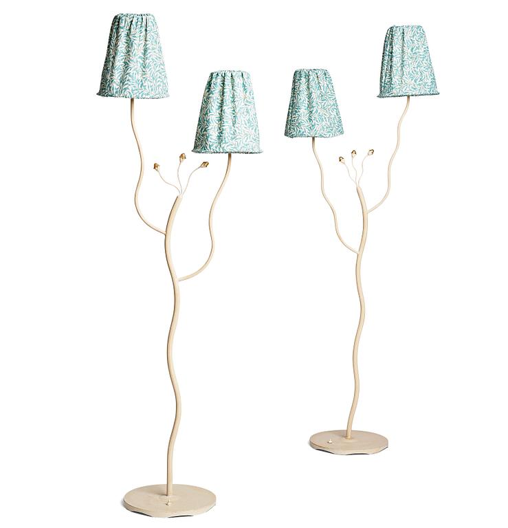 Swedish Modern, two lacquered metal floor lamps, 1940's-50's.