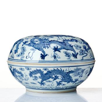 A blue and white five clawed dragon bowl, China, presumably Republic with Guangxu mark.