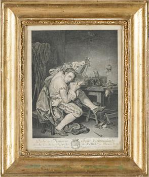 KOPPARSTICK, 4 st, bla efter Jean-Baptist Chardin, troligen 1700-tal.