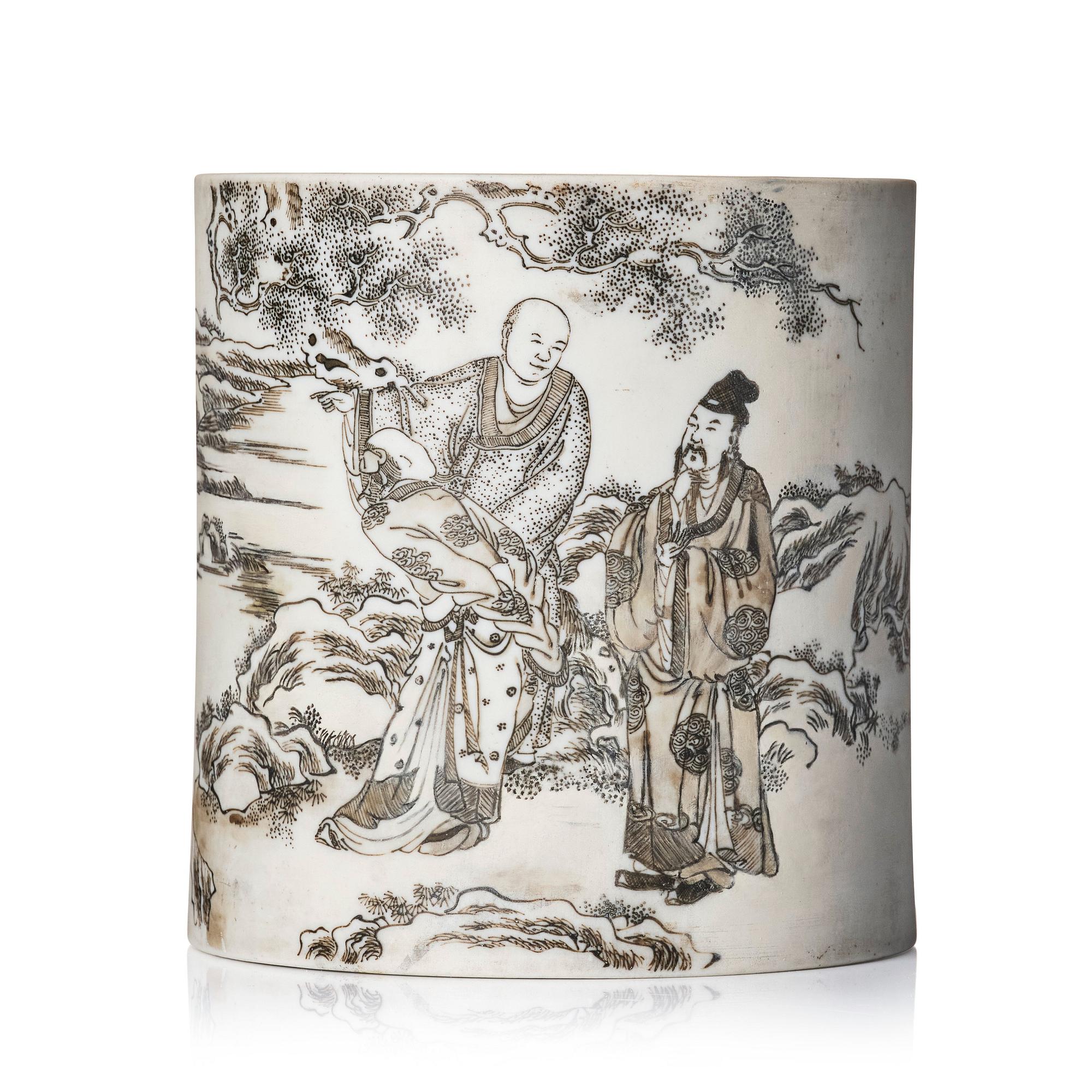 A bisquit brush pot, presumably late Qing dynasty/Republic.