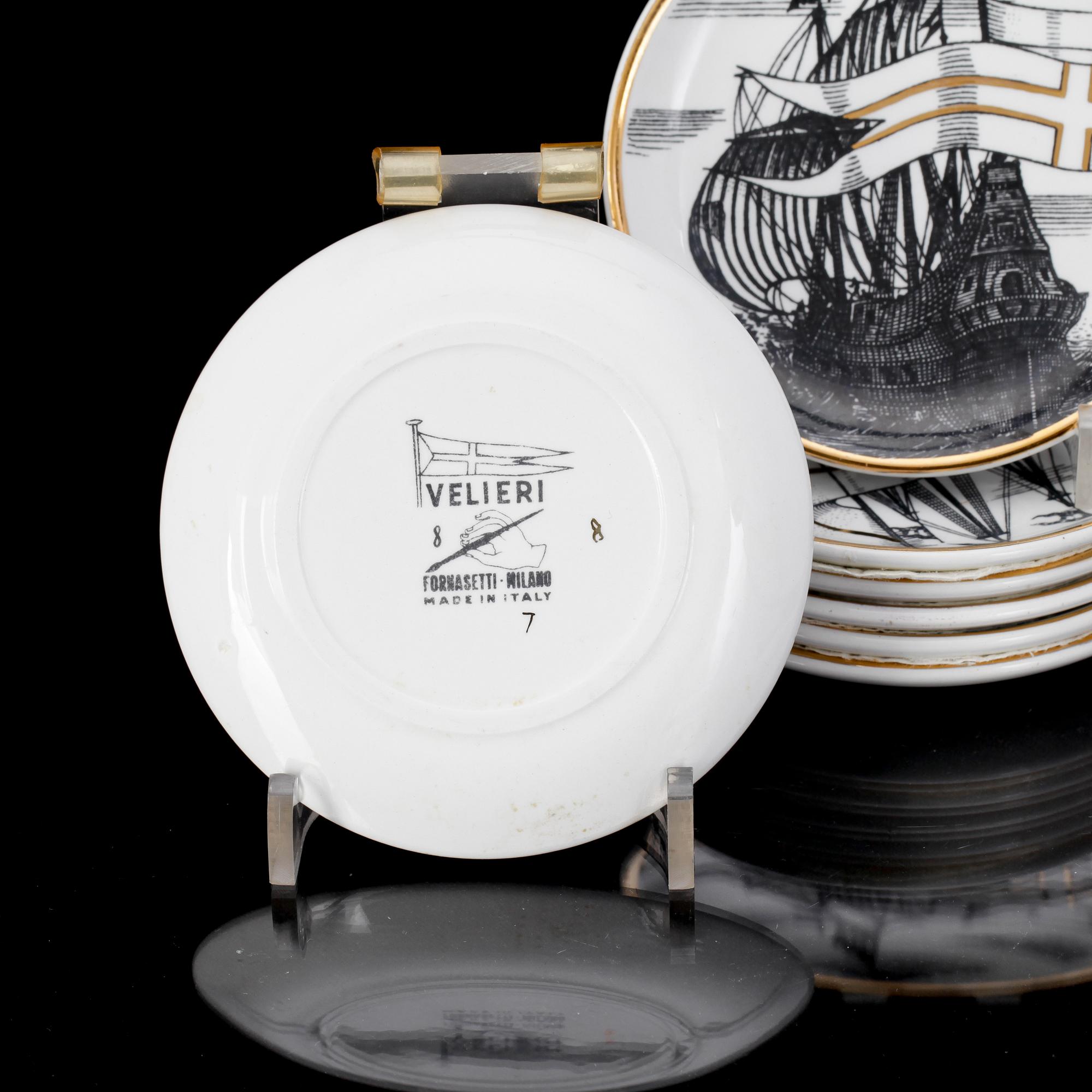 COASTERS, 7 st, flintgods, Fornasetti, Italien, 1950/60-tal.