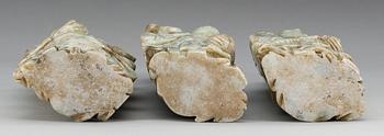 A set of three 20th cent nefrit figurines.