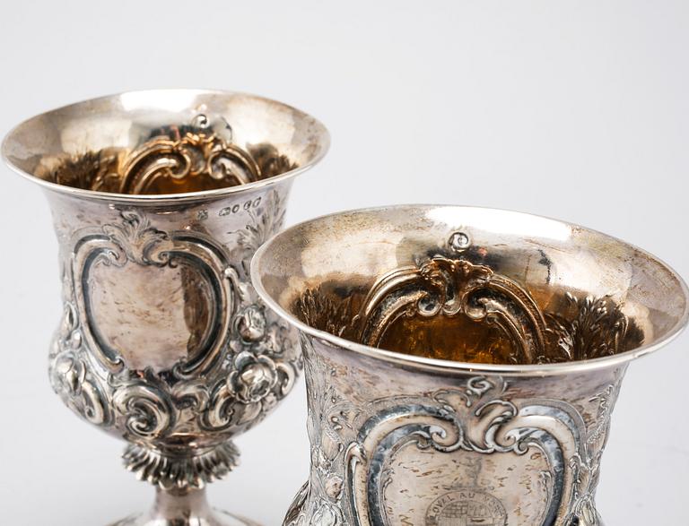 Two silver chalaces by Edward & John Banard, London, England, 1860. Weight 349 gram.