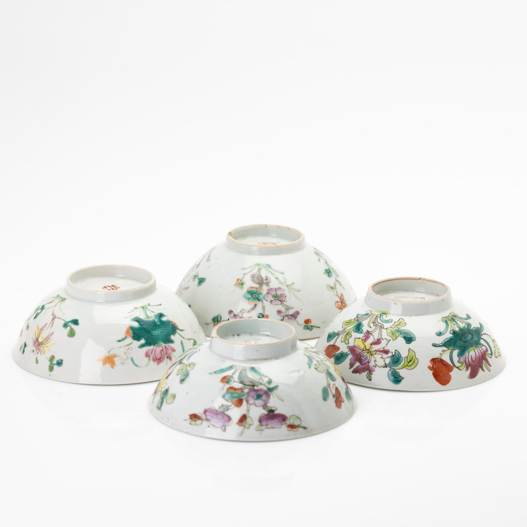 A group of four Chinese porcelain bowls and two jars with covers, 19th century/around 1900.
