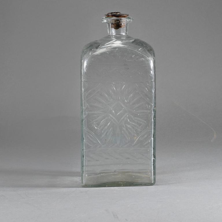 BRÄNNVINSFLASKA, glas, 1800-talets först del.