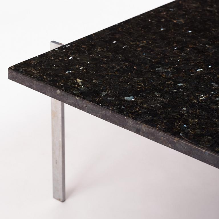 Poul Kjaerholm, a 'PK61' labradorite/larvikit stone top sofa table, edition E Kold Christensen, Denmark, early 1960s.