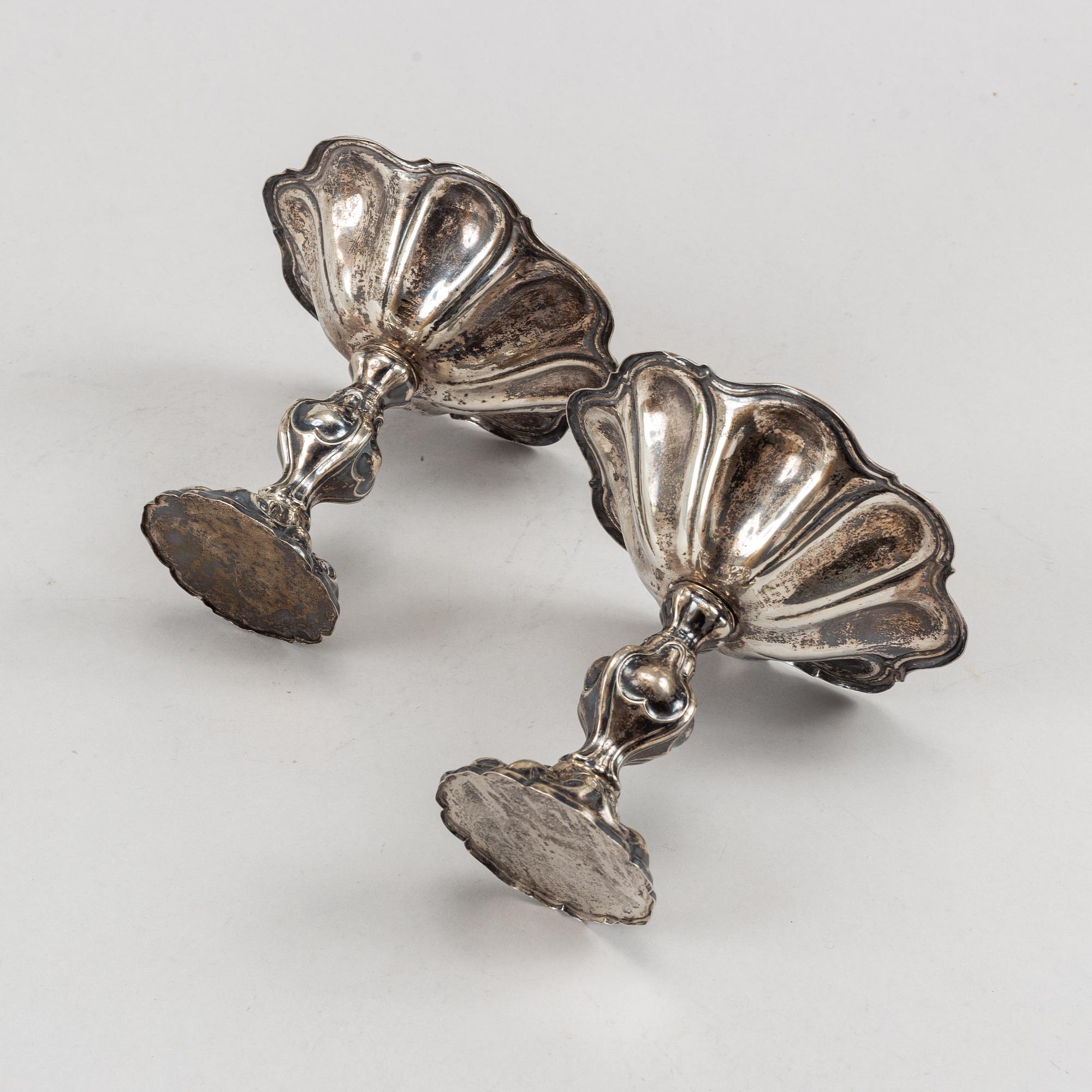 August Friedrich Krollpfeifer, uppsatsskålar, ett par, silver, Helsingborg 1872.