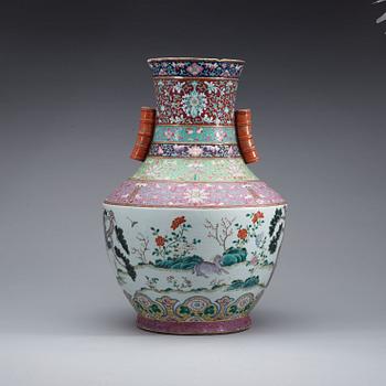 A large famille rose vase, Qing dynasty, with Qianlong sealmark.