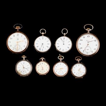FICKUR, 8 st, varav 6 damur, silver och vitmetall, 1900-talets första hälft.