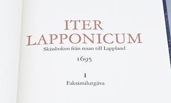 BOKVERK, 2 band i kasett, "Iter Lapponicum", Olof Rudbeck dy. Faksimil från 1987 efter original från 1695.