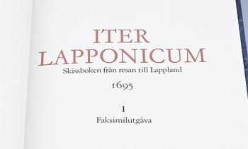 BOKVERK, 2 band i kasett, "Iter Lapponicum", Olof Rudbeck dy. Faksimil från 1987 efter original från 1695.