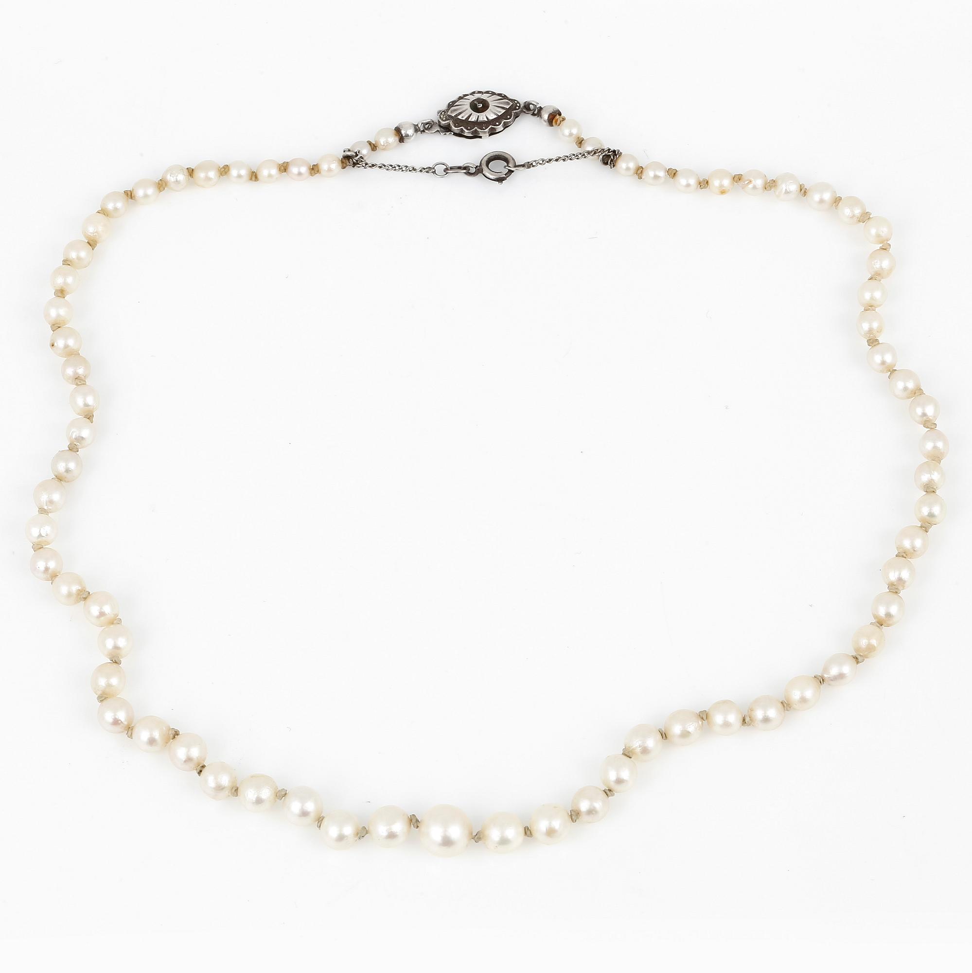 HALSBAND, med odlade pärlor och silverlås.