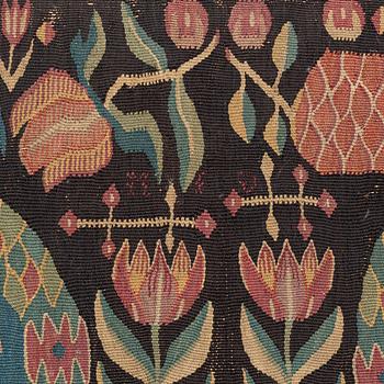 A carrige cushion, 'Bebådelsen (The Annunciation)', tapestry weave, 98 x 45 cm, southwestern Skåne 1801, signed MID.