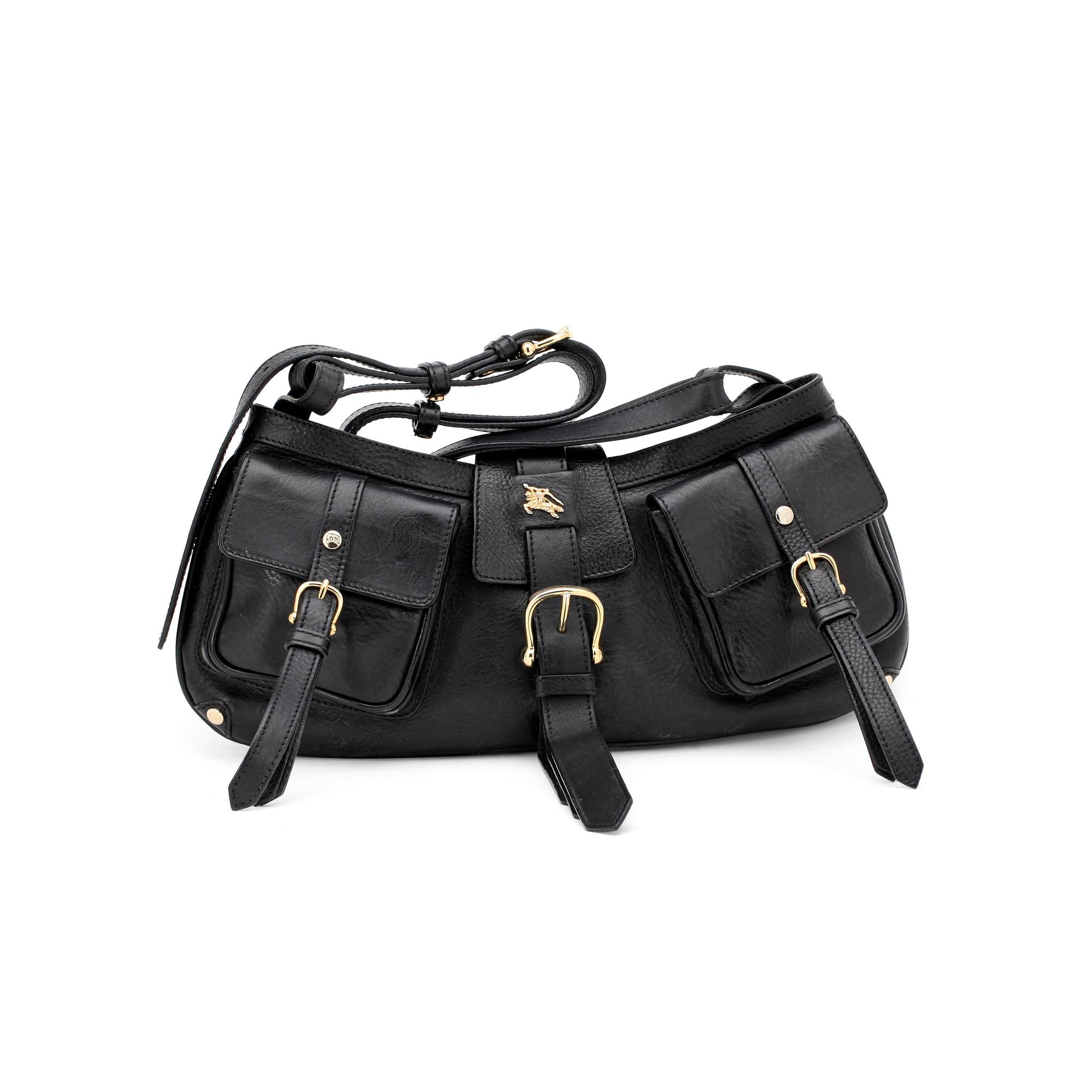 BURBERRY, a black leather shoulder bag.