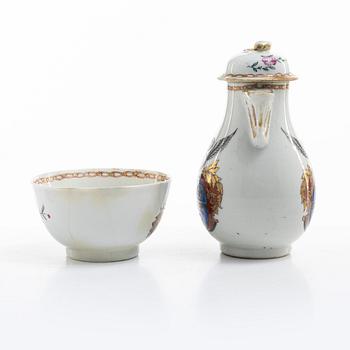 A jug, a ladle dish and a cup, all with the noble family Du Rées coat of arms, Qing dynasty, Qianlong (1736-95).
