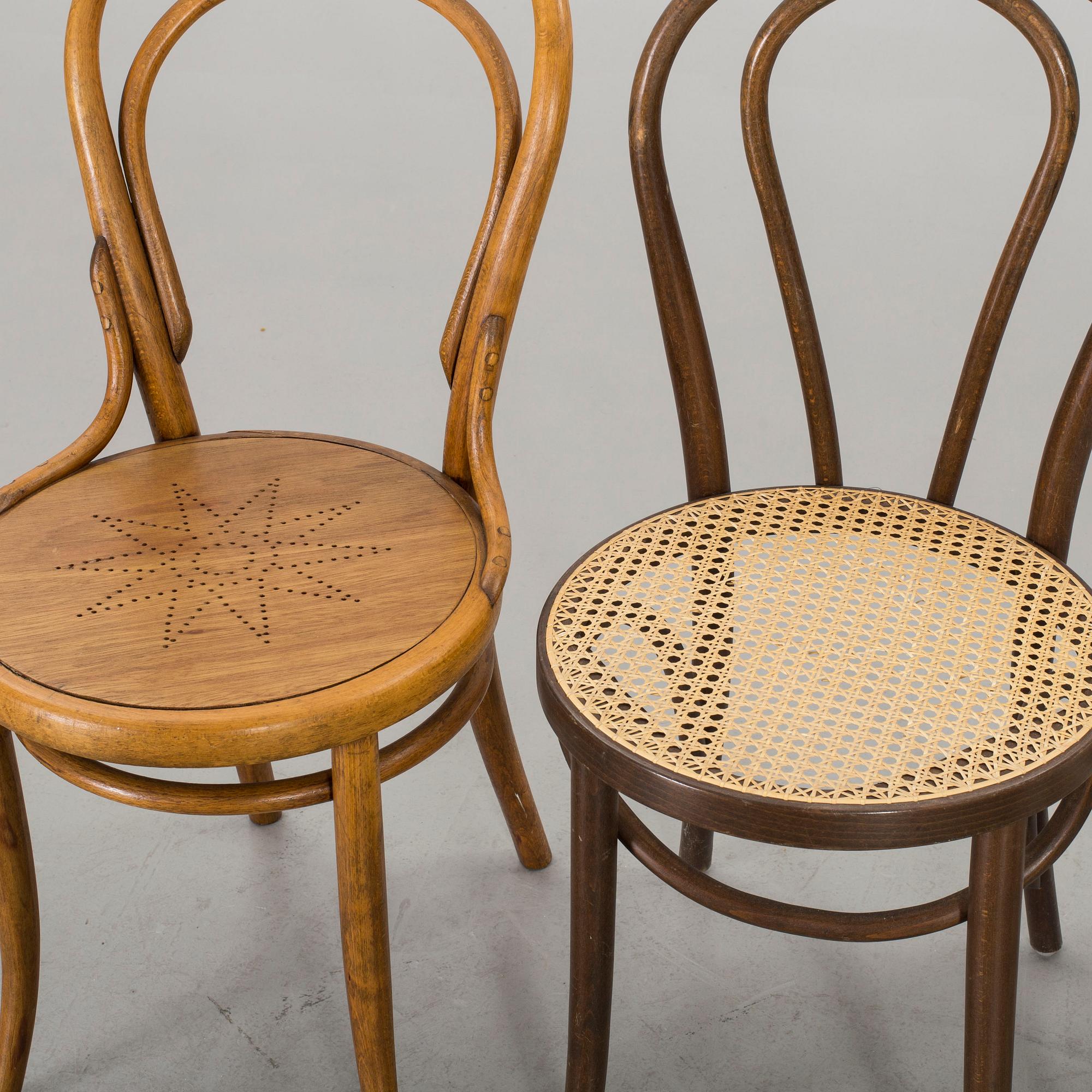 Eight chairs in the Thonet-style from the second half of the 20th century.