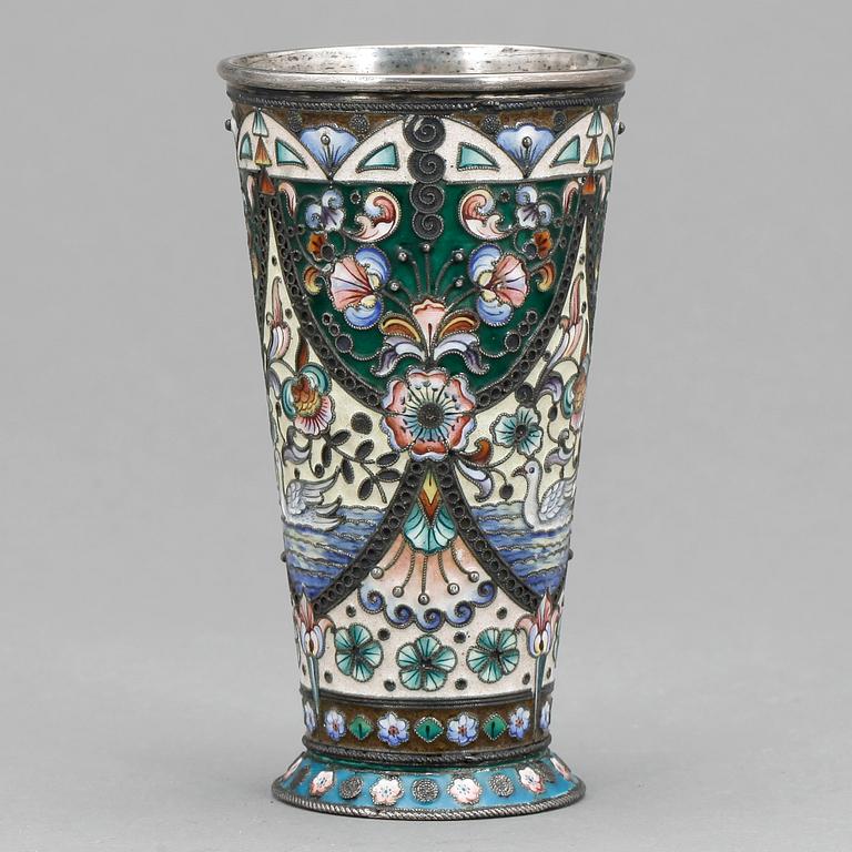 A Russian early 20th century silver and enamel beaker, maks of Konstantin Skvortsov, Moscow 1899-1908.