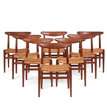 380. Hans J. Wegner, a set of eight teak chairs, model "W2", C.M. Madsen, Denmark 1950s.