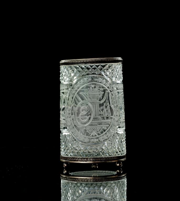 A Russian engraved beaker with the monogram of Ekaterina II, end of 18th Century, mounted with later metal mount.
