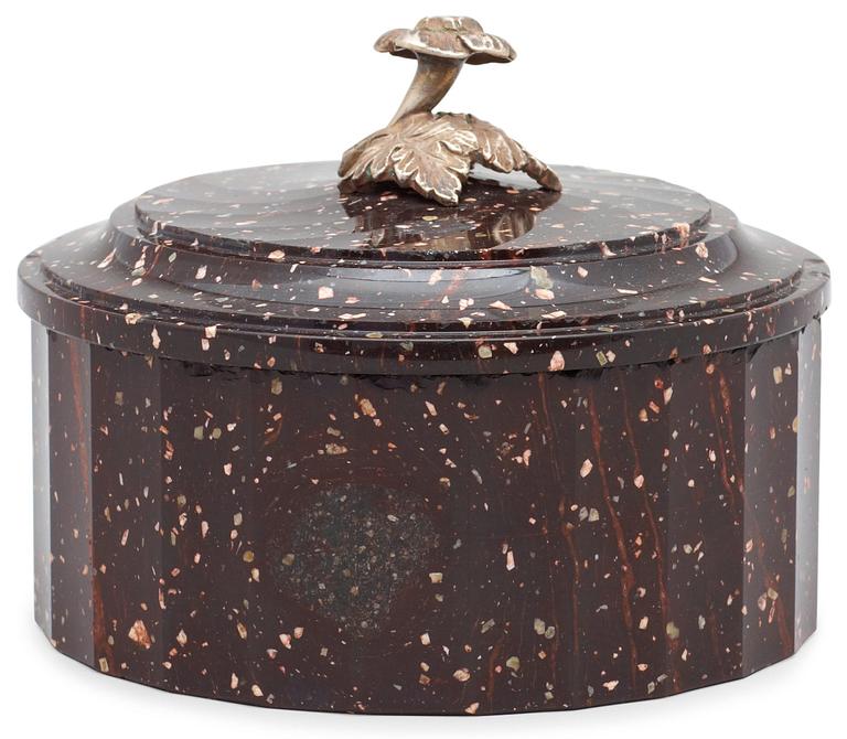 A Swedish Empire porphyry butter box.