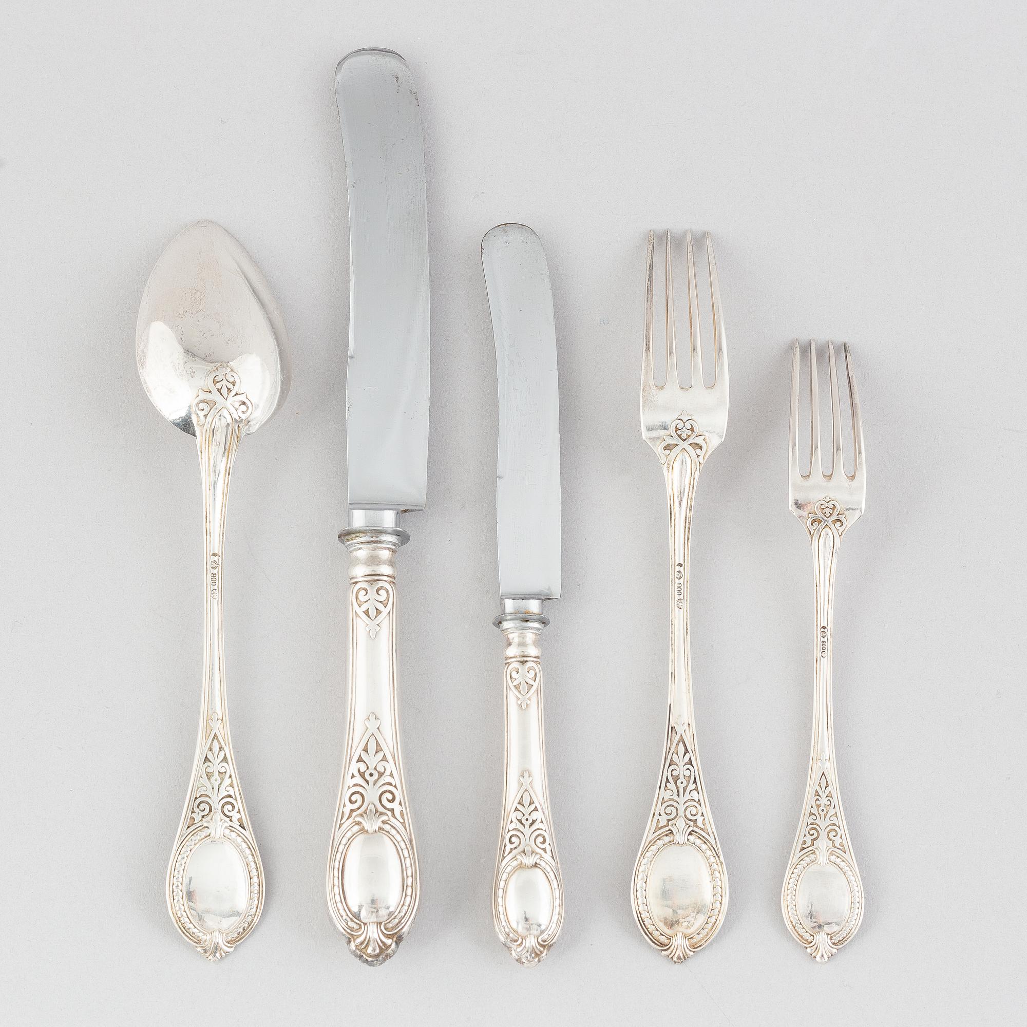 Cutlery set, 10 pieces, silver 800/1000, Bruckmann & Söhne, Germany, early 20th Century.