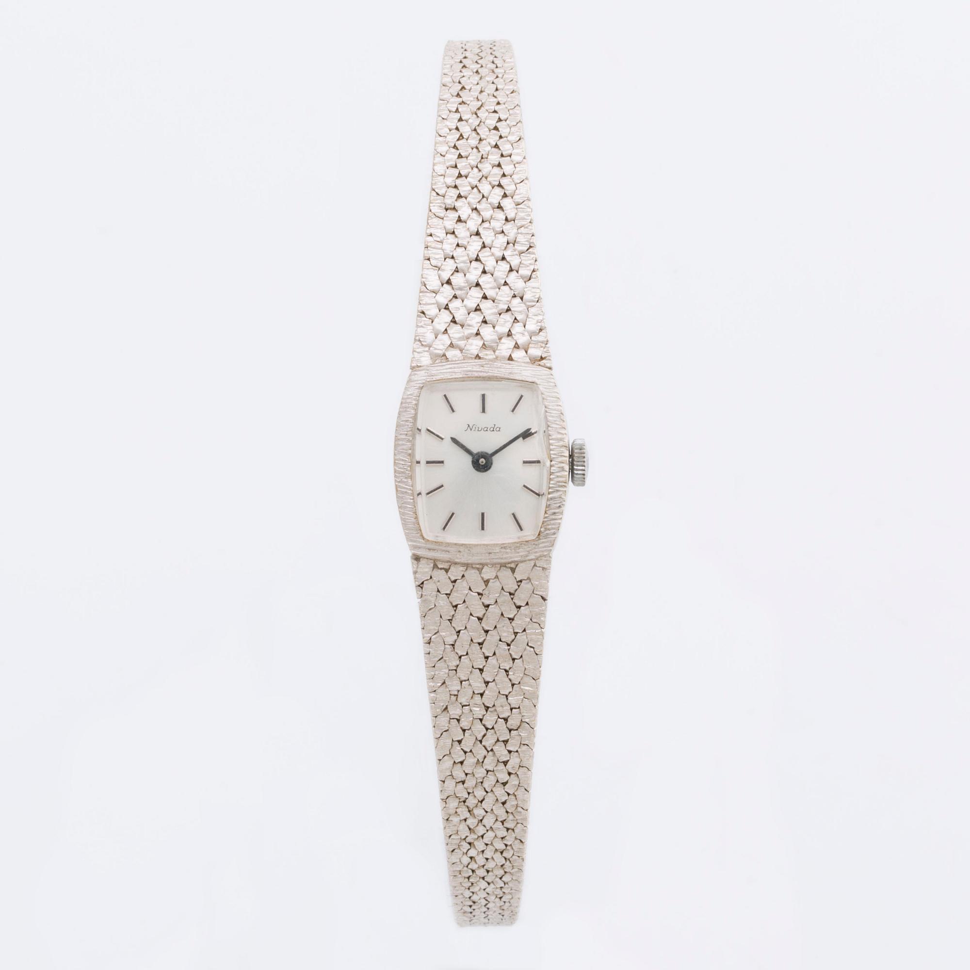 DAMARBANDSUR MOWADO, 18K vitguld, 15 x 17 mm, manuellt verk.