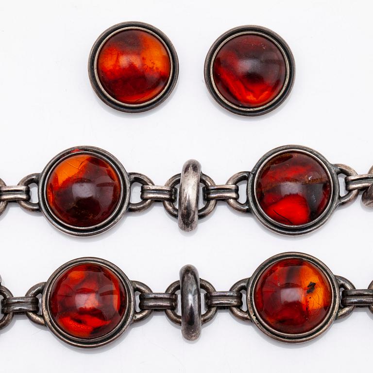 JEWELLERY SET sterling silver and amber approx 18 mm, GDH Denmark.