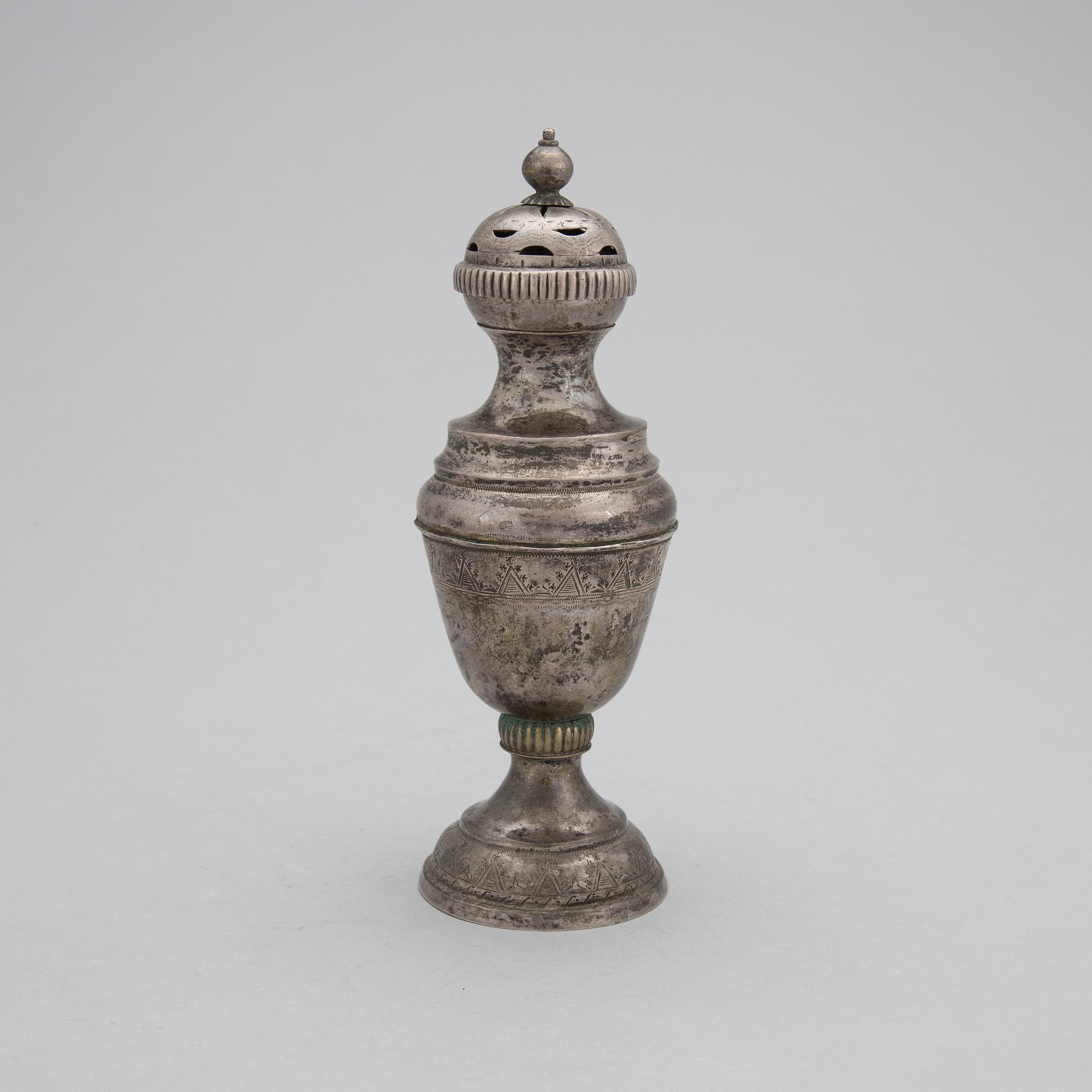 SOCKERRUSKA, silver, ostämplad, troligen 1800-tal. Vikt 209 gr.
