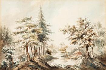 342. Elias Martin, Landscape with a lake and cottage.