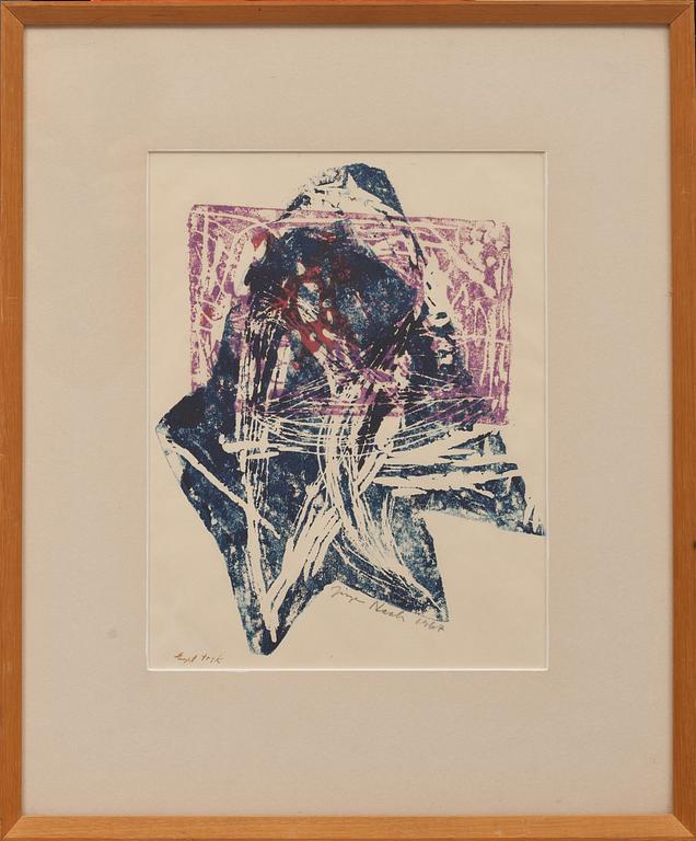 JÖRGEN NASH, collage resp linoleumtryck, signerade.