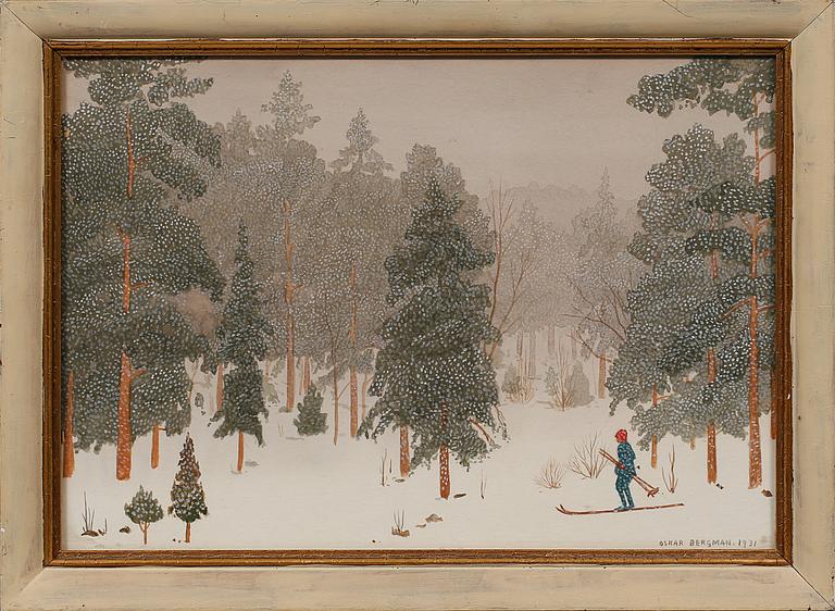 OSKAR BERGMAN, gouache, signerad.